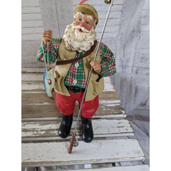 Clothtique fishing 1995 Santa fisherman Xmas fish